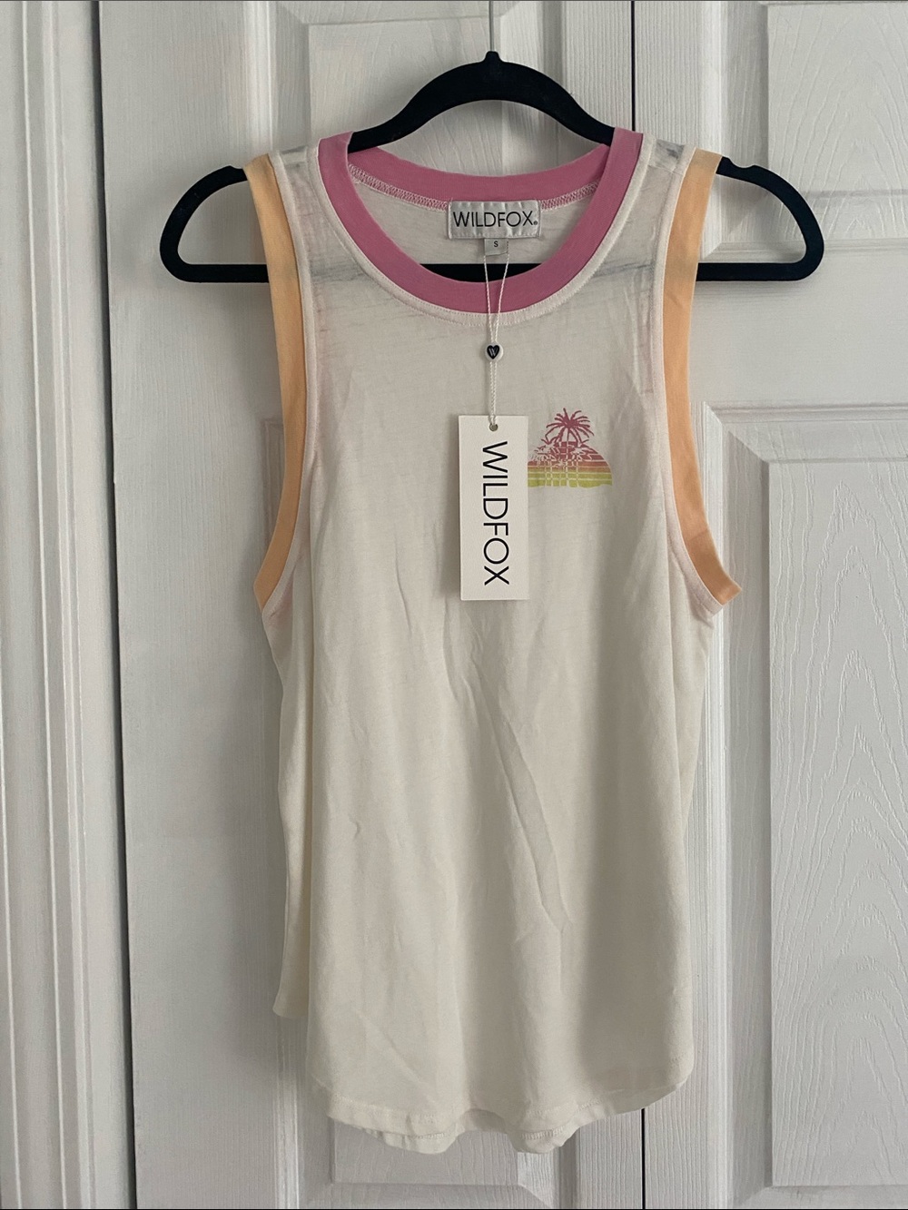 Wildfox Cream Tank with Pink Neckline & Peach Arm Trim